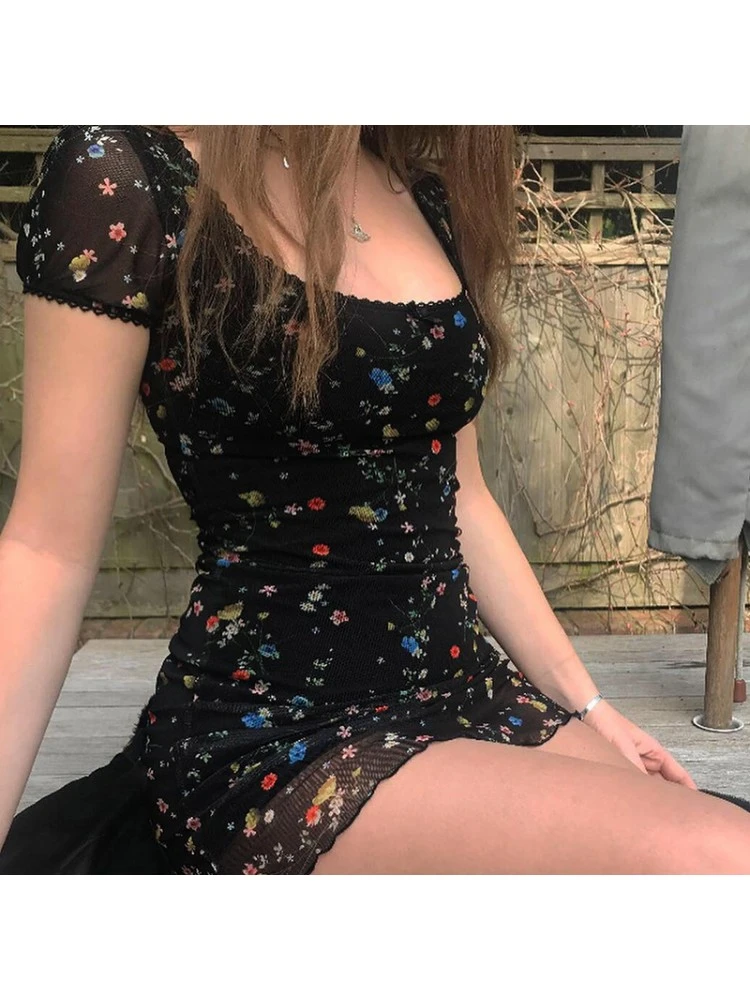 Disty Floral Printing Bow Short Sleeve Sheath Dress 4 Disty Floral Printing Bow Short Sleeve Sheath Dress - Image 2