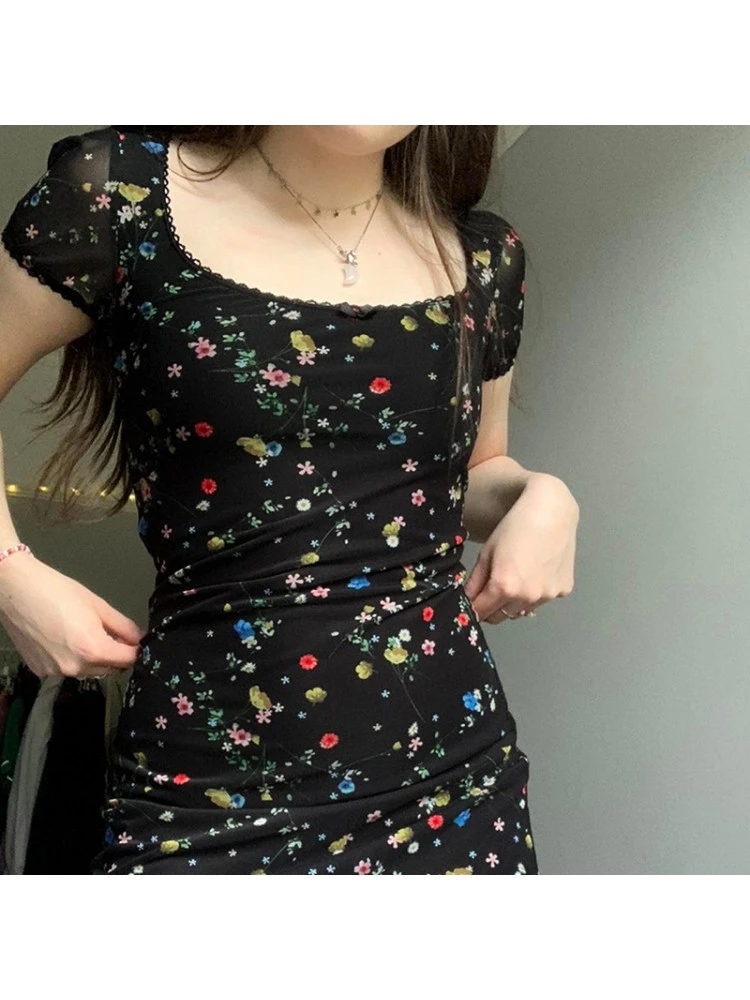 Disty Floral Printing Bow Short Sleeve Sheath Dress 5 Disty Floral Printing Bow Short Sleeve Sheath Dress - Image 3