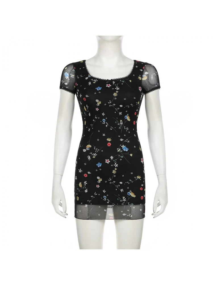 Disty Floral Printing Bow Short Sleeve Sheath Dress 11 Disty Floral Printing Bow Short Sleeve Sheath Dress - Image 9