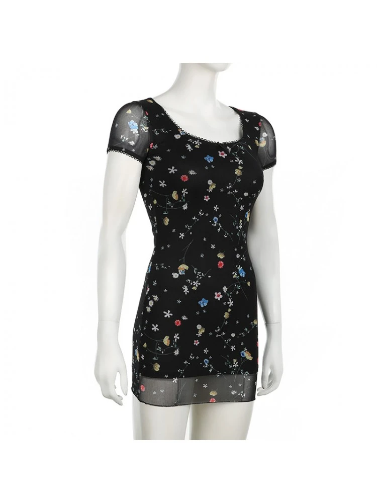 Disty Floral Printing Bow Short Sleeve Sheath Dress 12 Disty Floral Printing Bow Short Sleeve Sheath Dress - Image 10