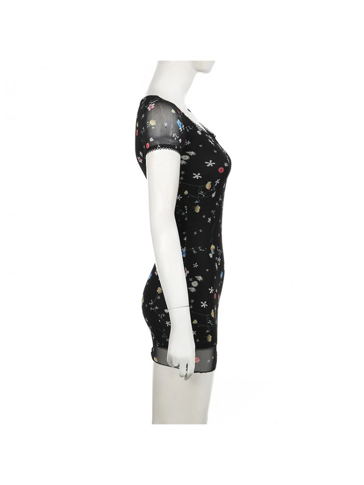 Disty Floral Printing Bow Short Sleeve Sheath Dress 13 Disty Floral Printing Bow Short Sleeve Sheath Dress - Image 11