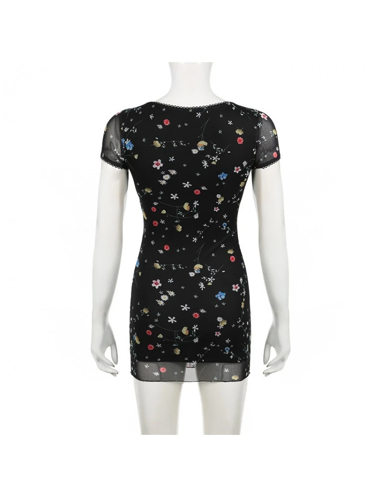 Disty Floral Printing Bow Short Sleeve Sheath Dress 14 Disty Floral Printing Bow Short Sleeve Sheath Dress - Image 12