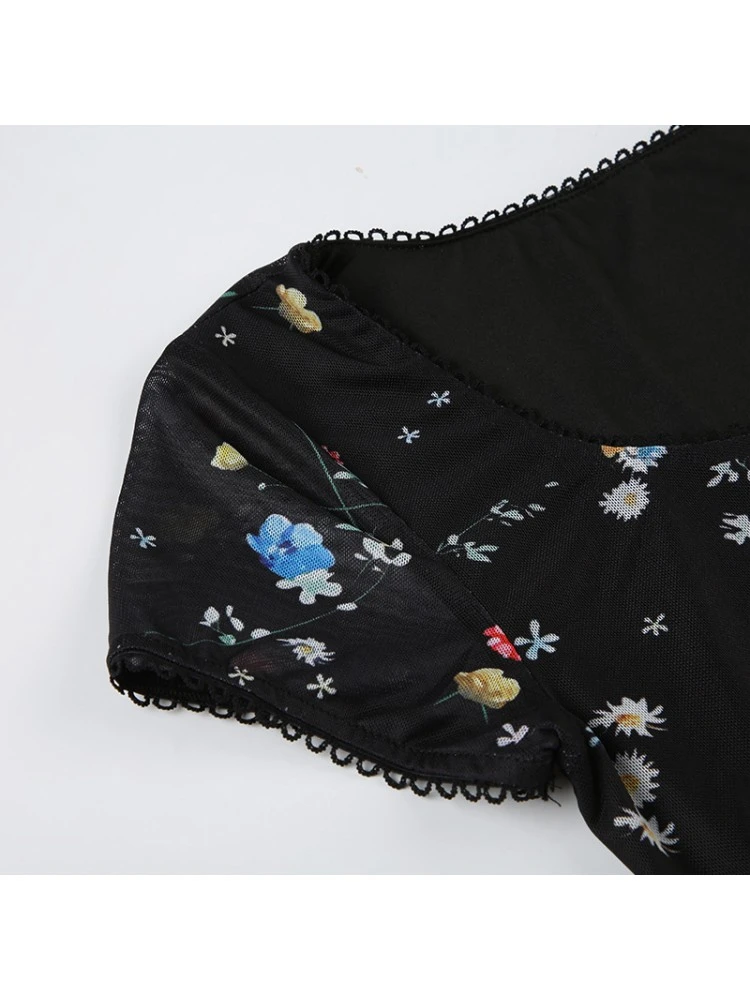 Disty Floral Printing Bow Short Sleeve Sheath Dress 16 Disty Floral Printing Bow Short Sleeve Sheath Dress - Image 14