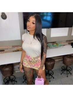 Burn-Out Crewneck Fitted Sleeveless Dresses