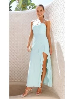 Solid Color Split Hem Ruffle Spaghetti Straps Chiffon Dresses -Define Your Shop P 20240625133613127 168