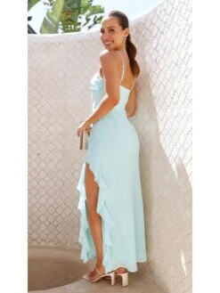 Solid Color Split Hem Ruffle Spaghetti Straps Chiffon Dresses -Define Your Shop P 20240625133615368 804