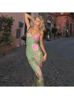 Flower Printed V Neck Sleeveless Dress -Define Your Shop P 20240625181204707 356