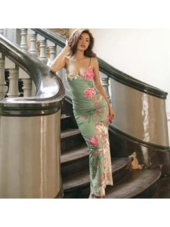 Flower Printed V Neck Sleeveless Dress -Define Your Shop P 20240625181206826 423