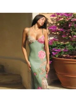 Flower Printed V Neck Sleeveless Dress -Define Your Shop P 20240625181209052 652