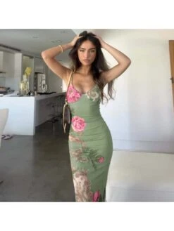 Flower Printed V Neck Sleeveless Dress -Define Your Shop P 20240625181209687 598