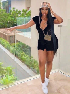 Fashion Solid Button Down Short Sleeve Shirt Dress