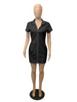 Fashion Solid Button Down Short Sleeve Shirt Dress -Define Your Shop P 24016097294281561 80664