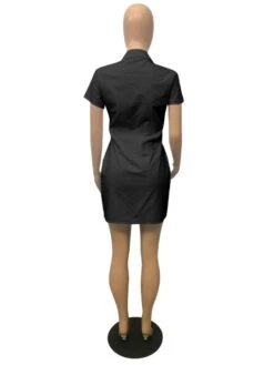 Fashion Solid Button Down Short Sleeve Shirt Dress -Define Your Shop P 24016097294393394 52541